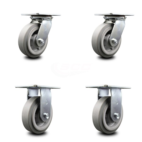6 Inch Thermoplastic Caster Set with Roller Bearings 2 Swivel 2 Rigid SCC